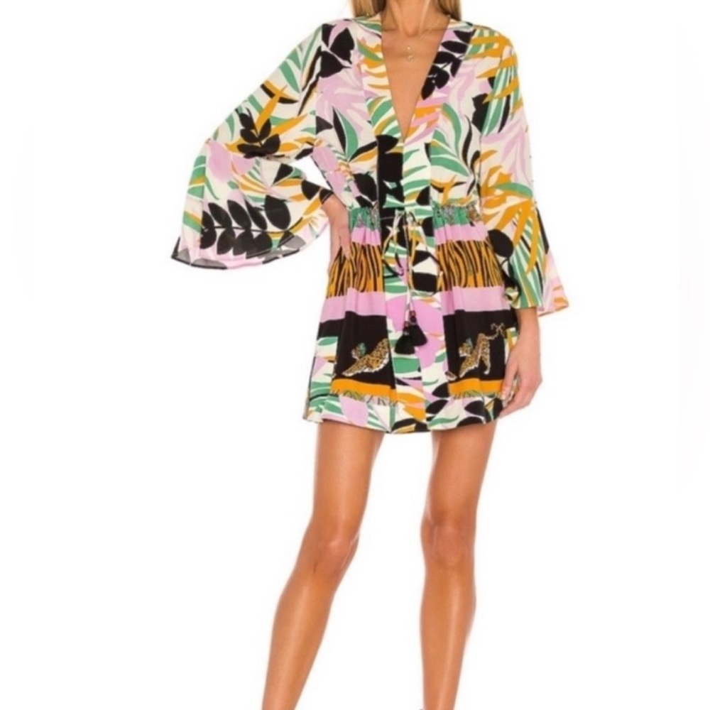 MAAJI FLOWERING FOREST JOY MINI LEOPARD BOHO FLORAL DRESS- SIZE M